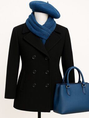 Herman Kay XL Wool Blend Peacoat Black Classic Collegiate Pea Coat